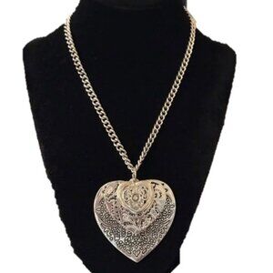 Triple Silver Tone Hearts Pendant Necklace
